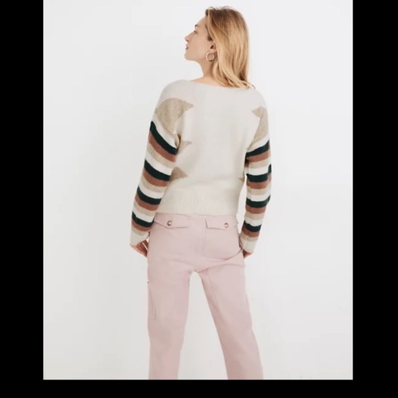 NWT Madewell Stripe-Sleeve Geo Pullover Sweater SZ M - Picture 2 of 6